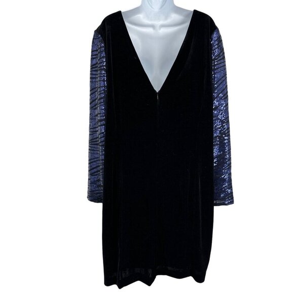 Lane Bryant Blue Sequin Long Sleeve Deep V-Neck and Back Velvet Dress Size 26 - Picture 2 of 11